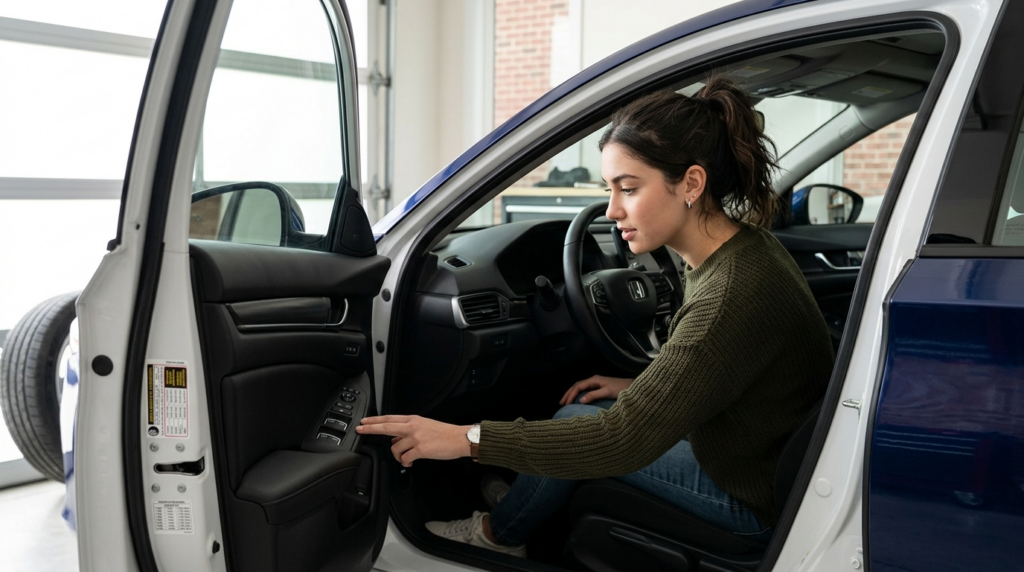 Professional automotive photograph showing an open car door