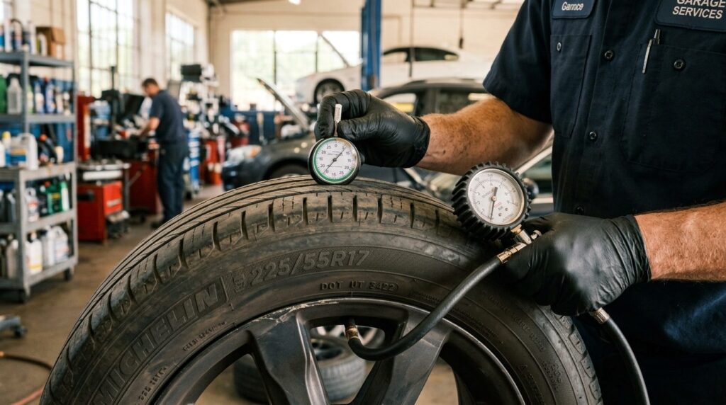 Close-up automotive maintenance stock photo: mechanics hand