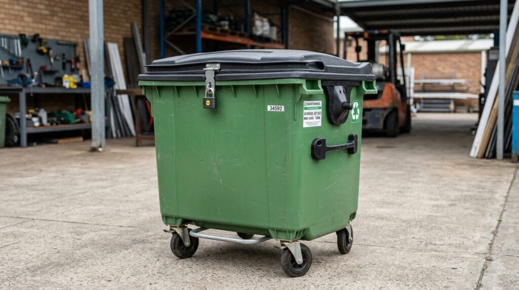 Close-up professional stock photo of a commercial waste bin 