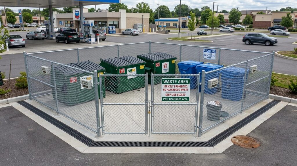 Professional stock photo of an outdoor service station waste